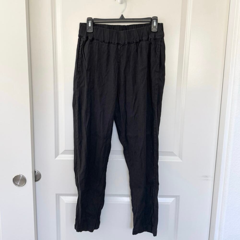 Jarbo Linen Blend Pull On Stretch Waist Ankle Pants Black 38 Medium